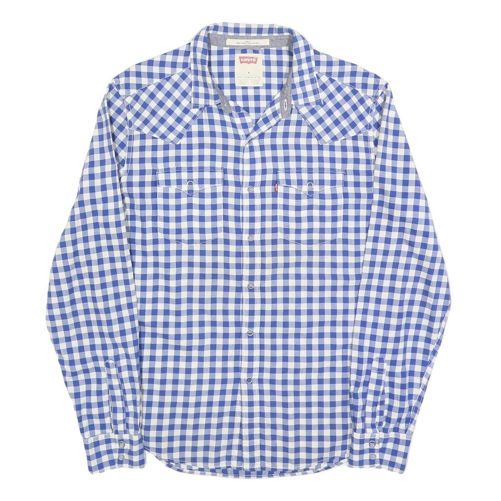 LEVI'S Mens Blue & White Checked Shirt M Western Style Button Long Sleeve