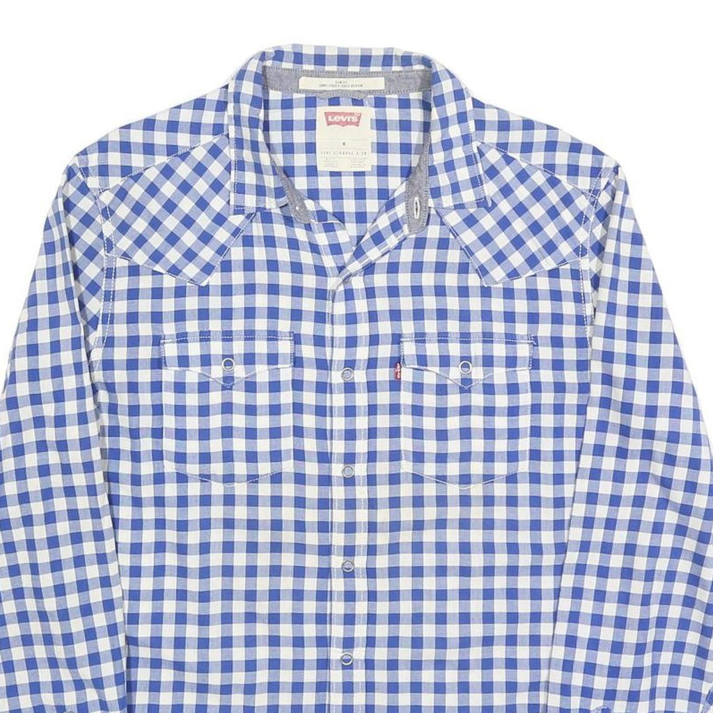 LEVI'S Mens Blue & White Checked Shirt M Western Style Button Long Sleeve
