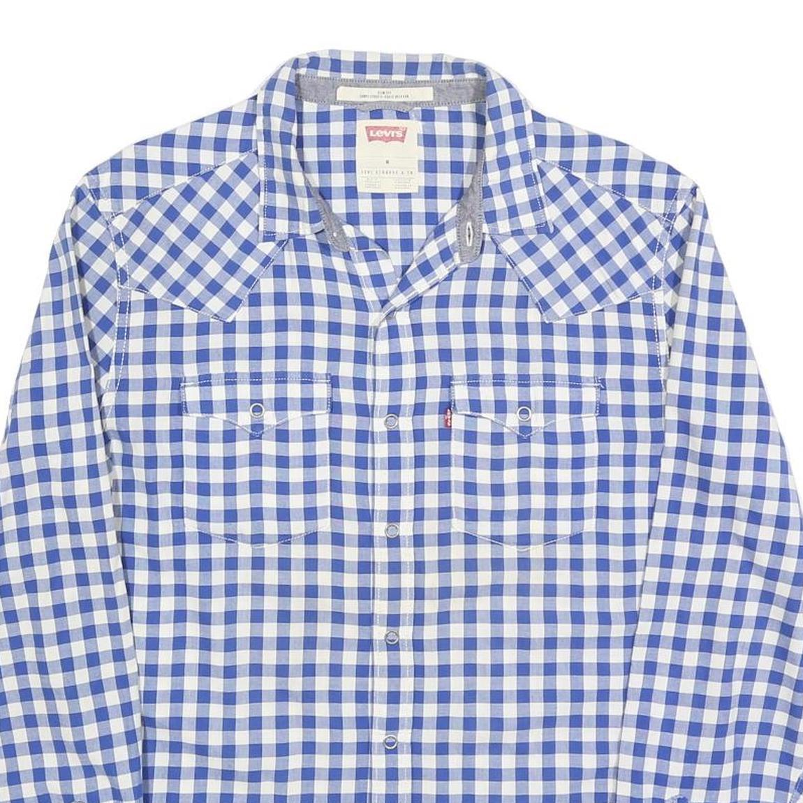 LEVI'S Mens Blue & White Checked Shirt M Western Style Button Long Sleeve