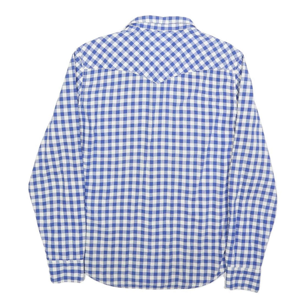 LEVI'S Mens Blue & White Checked Shirt M Western Style Button Long Sleeve
