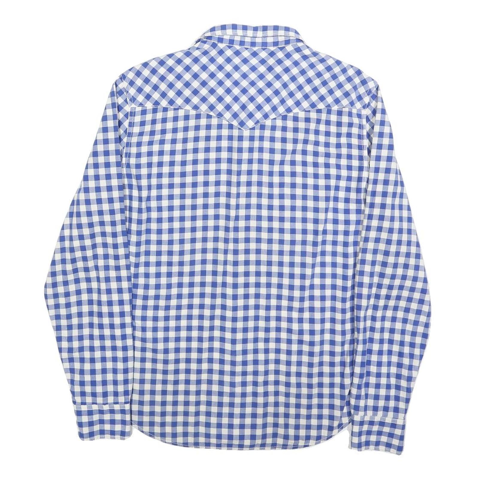 LEVI'S Mens Blue & White Checked Shirt M Western Style Button Long Sleeve