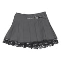 Womens Grey Pleated Mini Woven Skirt Polyester Blend S Belted Lace Trim