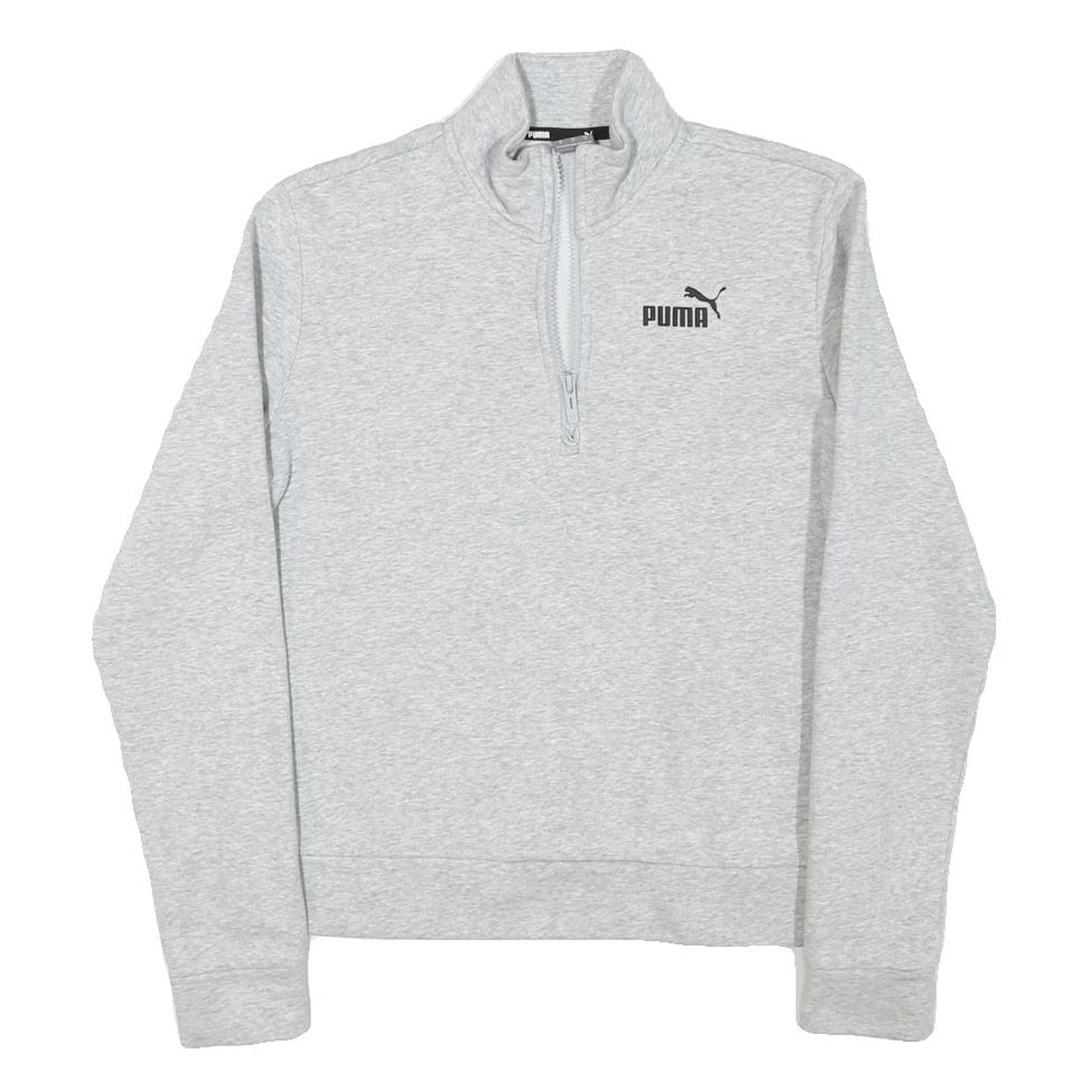 PUMA Mens Grey 1/4 Zip Sweatshirt S Cotton Blend Pullover Casual Activewear
