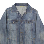 OSH KOSH Boys Blue Denim Cotton Jacket L Button Plain Classic Fit