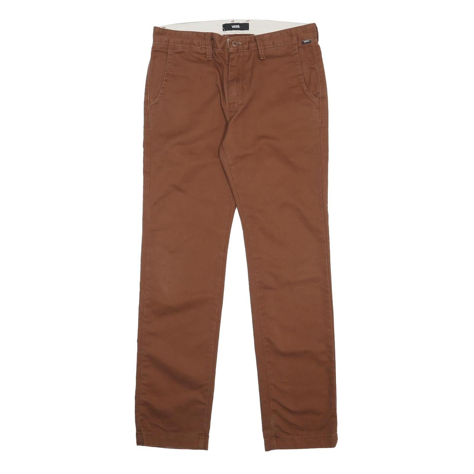 VANS Mens Cotton Blend Brown Slim Slim Leg Trousers W30 L30 Casual Zip Closure