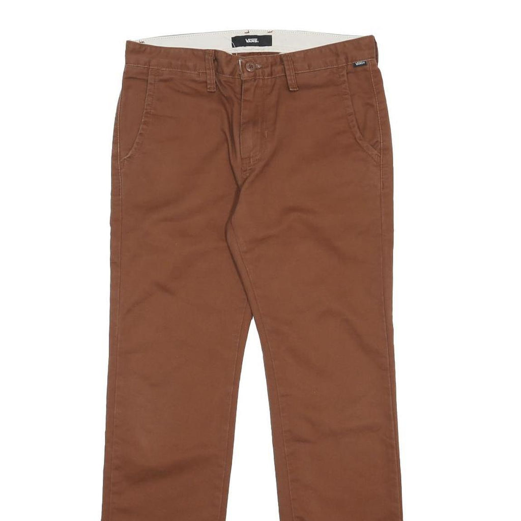VANS Mens Cotton Blend Brown Slim Slim Leg Trousers W30 L30 Casual Zip Closure