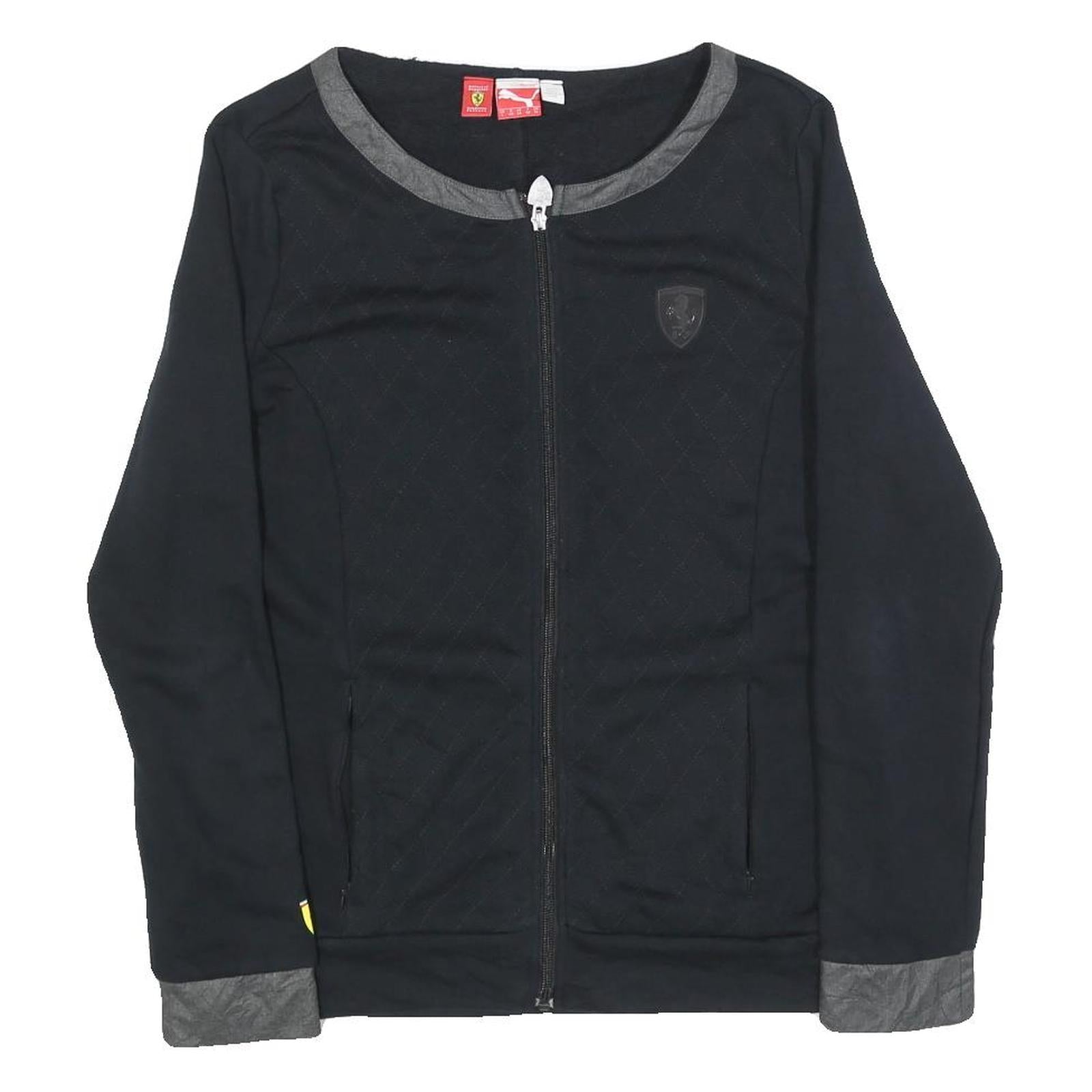 PUMA Womens Black Jacket UK 14 Cotton Blend Zip Plain Lightweight Casual