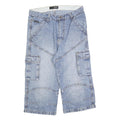 HTT Mens Shorts Blue Cargo Patchwork M W30 Casual Streetwear Denim Style