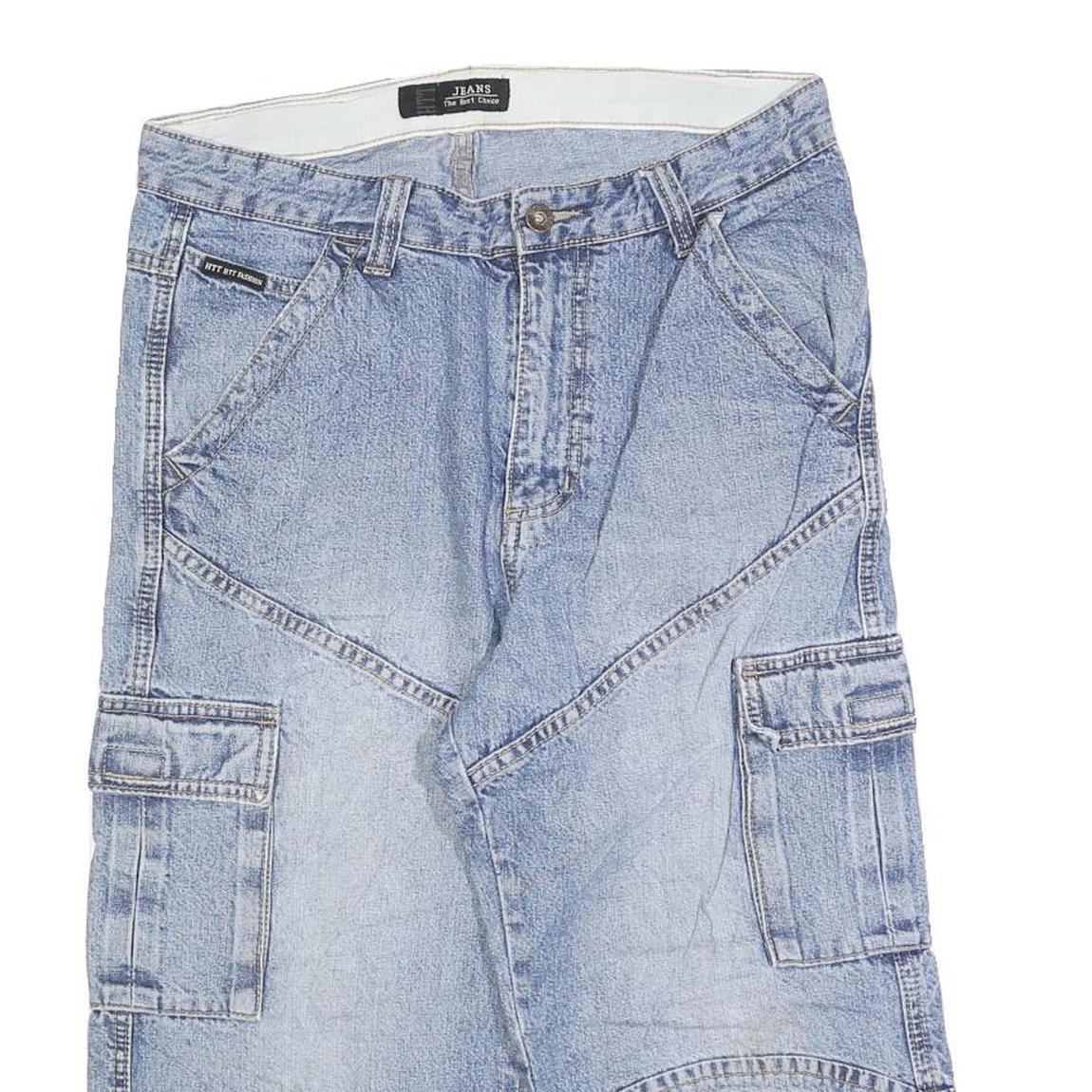 HTT Mens Shorts Blue Cargo Patchwork M W30 Casual Streetwear Denim Style