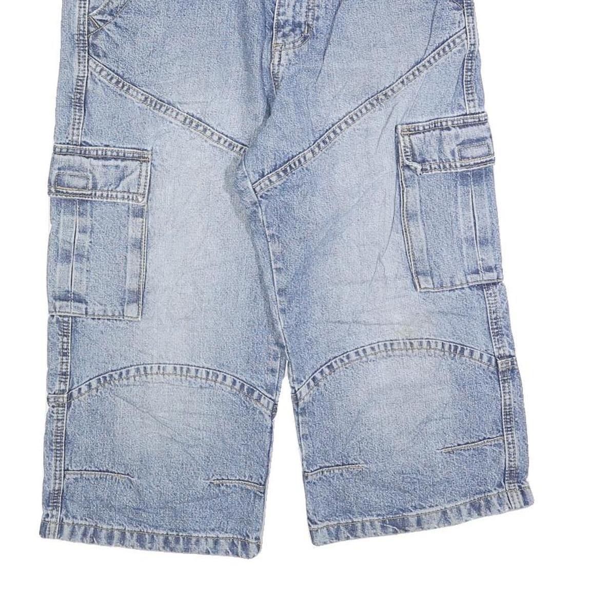HTT Mens Shorts Blue Cargo Patchwork M W30 Casual Streetwear Denim Style