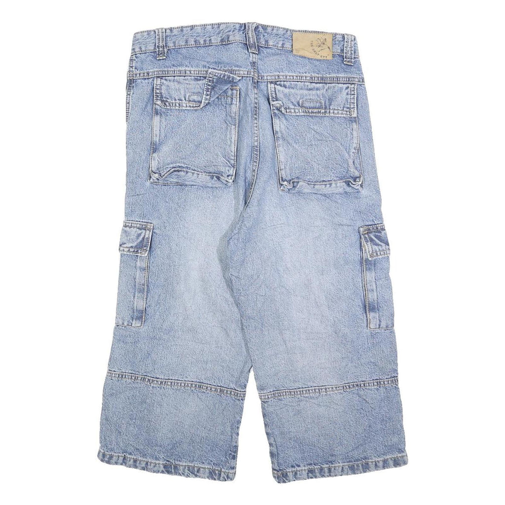 HTT Mens Shorts Blue Cargo Patchwork M W30 Casual Streetwear Denim Style