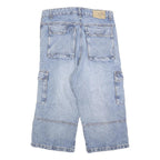 HTT Mens Shorts Blue Cargo Patchwork M W30 Casual Streetwear Denim Style