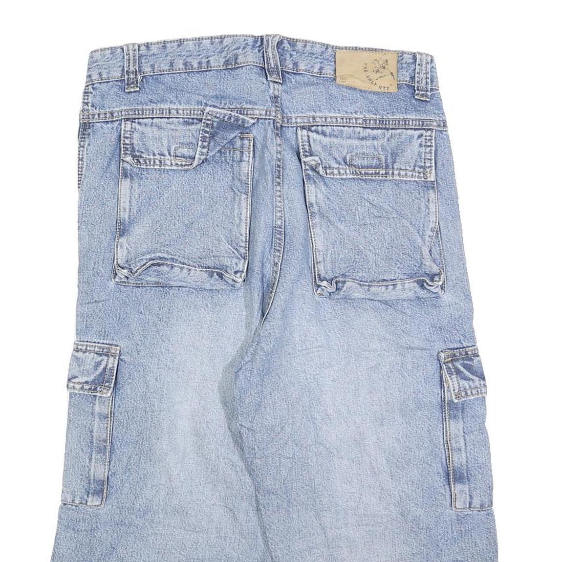 HTT Mens Shorts Blue Cargo Patchwork M W30 Casual Streetwear Denim Style