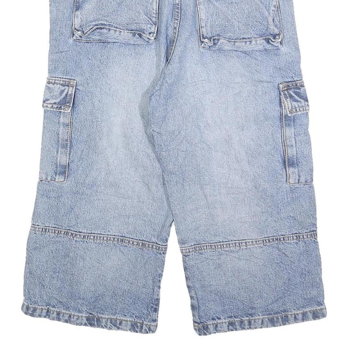 HTT Mens Shorts Blue Cargo Patchwork M W30 Casual Streetwear Denim Style