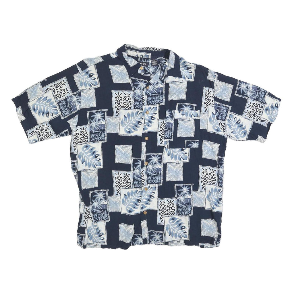 PURITAN Mens Blue & White Pattern Cotton Blend Shirt L Hawaiian Casual