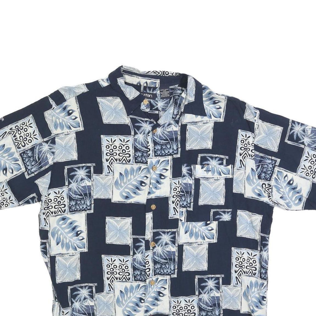 PURITAN Mens Blue & White Pattern Cotton Blend Shirt L Hawaiian Casual