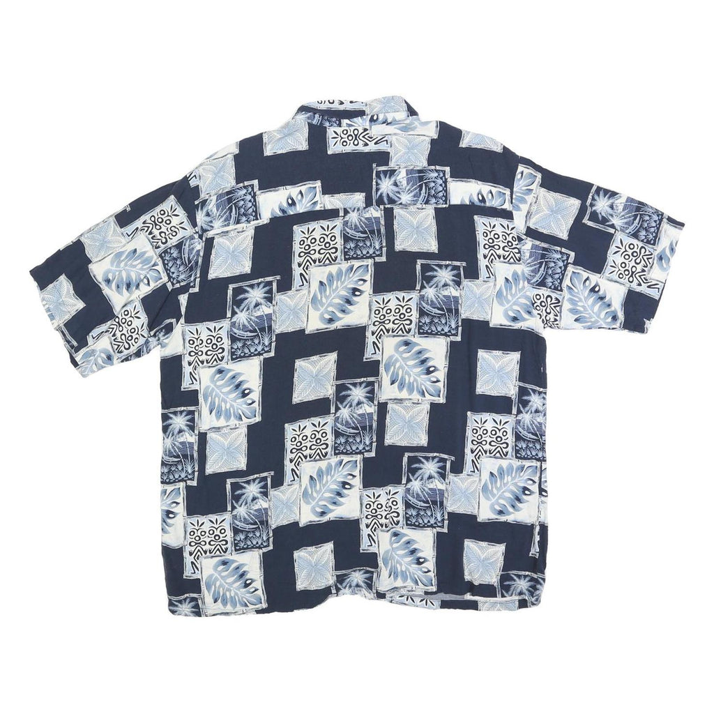 PURITAN Mens Blue & White Pattern Cotton Blend Shirt L Hawaiian Casual