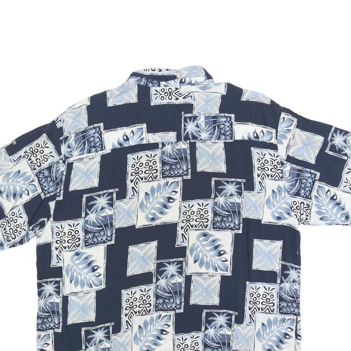 PURITAN Mens Blue & White Pattern Cotton Blend Shirt L Hawaiian Casual