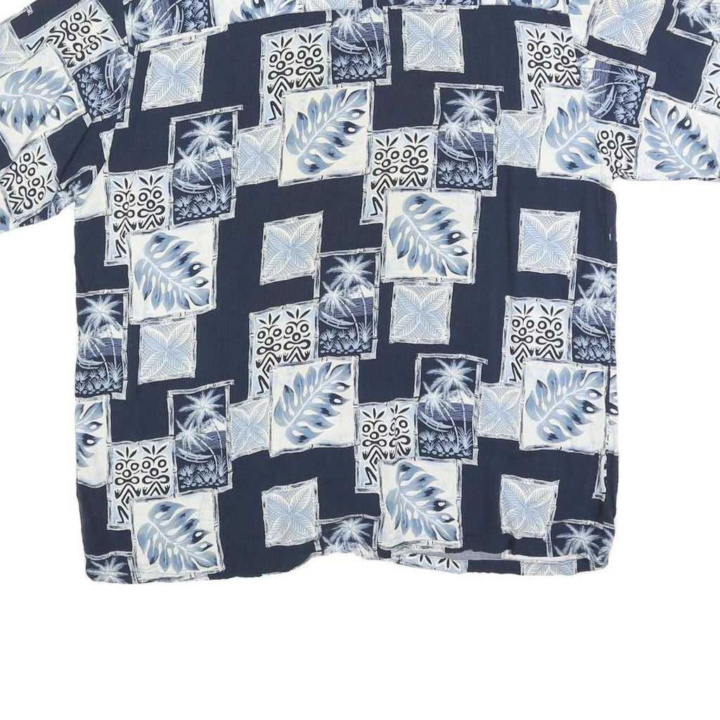 PURITAN Mens Blue & White Pattern Cotton Blend Shirt L Hawaiian Casual