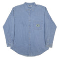 THE EDGE Mens Blue Cotton Shirt L Embroidered Logo Pocket Casual Button Down