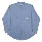 THE EDGE Mens Blue Cotton Shirt L Embroidered Logo Pocket Casual Button Down