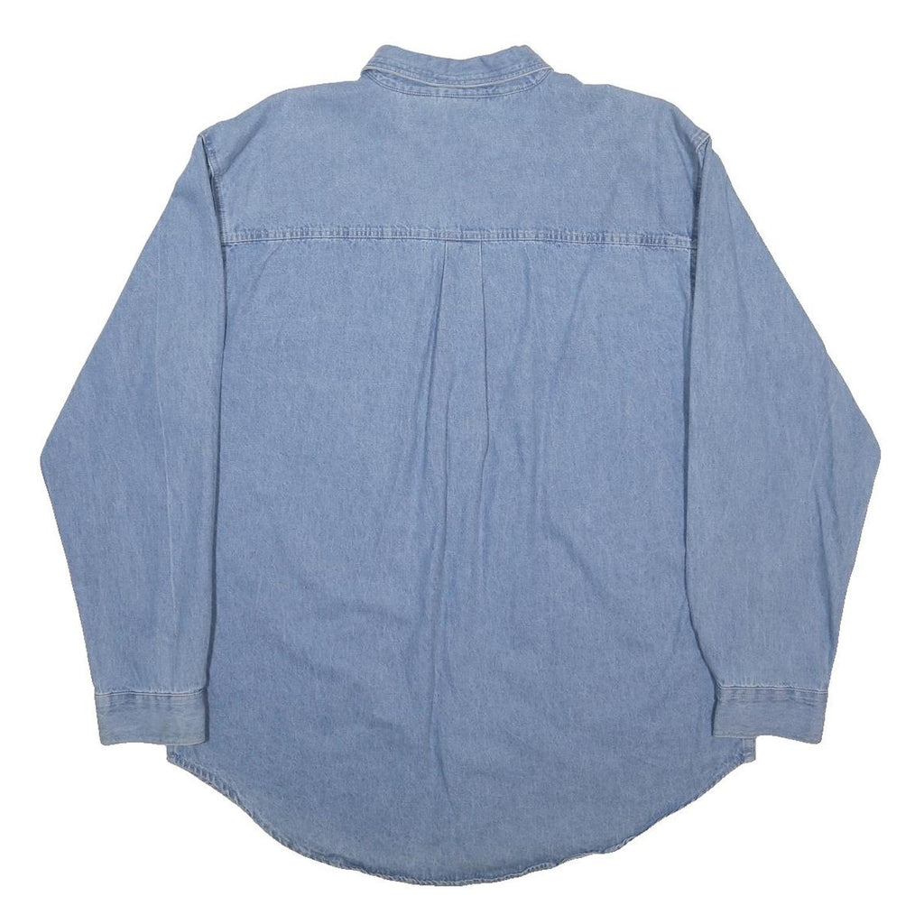 THE EDGE Mens Blue Cotton Shirt L Embroidered Logo Pocket Casual Button Down