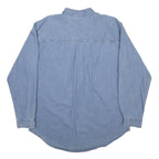 THE EDGE Mens Blue Cotton Shirt L Embroidered Logo Pocket Casual Button Down