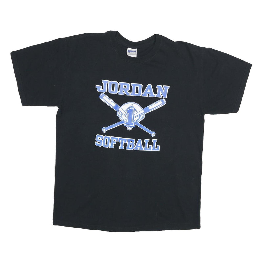 GILDAN Mens Black Jordan Softball Graphic T-Shirt L Short Sleeve Crew Neck