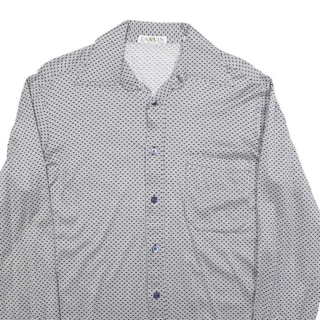 LAVIN Mens White & Navy Patterned Shirt M Smart Casual Long Sleeve Fashion
