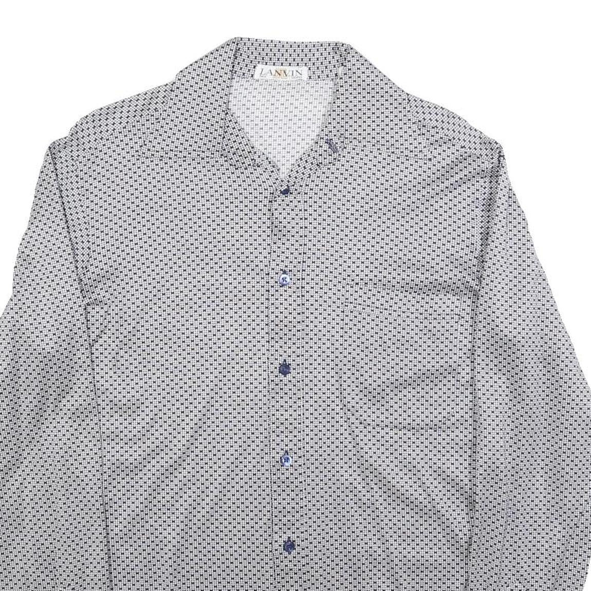 LAVIN Mens White & Navy Patterned Shirt M Smart Casual Long Sleeve Fashion