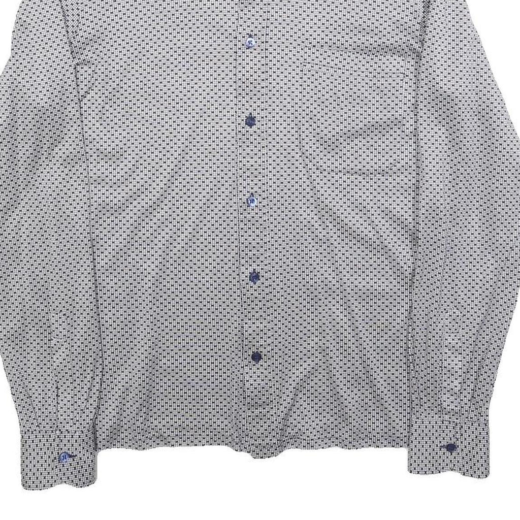 LAVIN Mens White & Navy Patterned Shirt M Smart Casual Long Sleeve Fashion