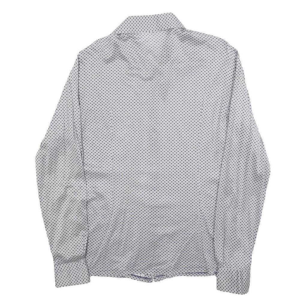 LAVIN Mens White & Navy Patterned Shirt M Smart Casual Long Sleeve Fashion