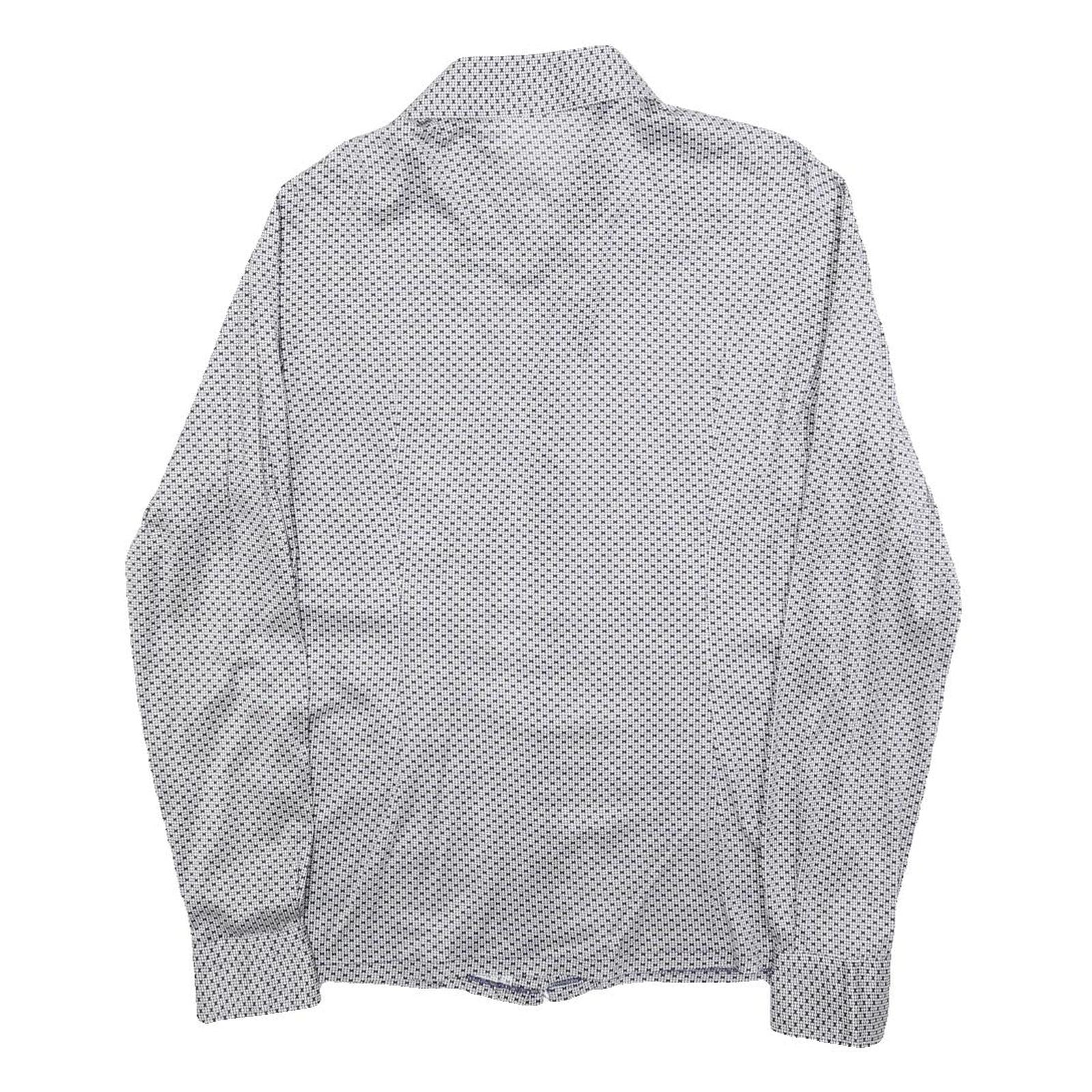 LAVIN Mens White & Navy Patterned Shirt M Smart Casual Long Sleeve Fashion