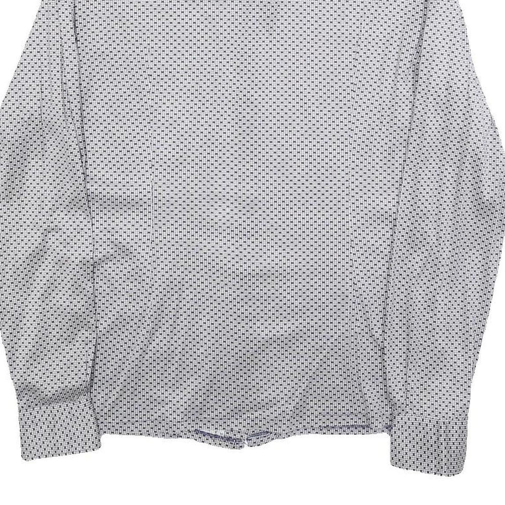 LAVIN Mens White & Navy Patterned Shirt M Smart Casual Long Sleeve Fashion