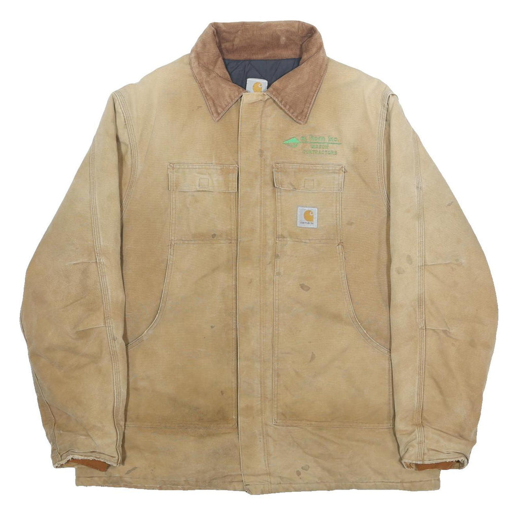 CARHARTT Mens Beige & Brown Work Jacket XL Cotton Canvas Zip Outdoor Workwear