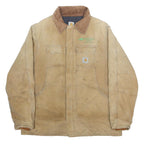 CARHARTT Mens Beige & Brown Work Jacket XL Cotton Canvas Zip Outdoor Workwear