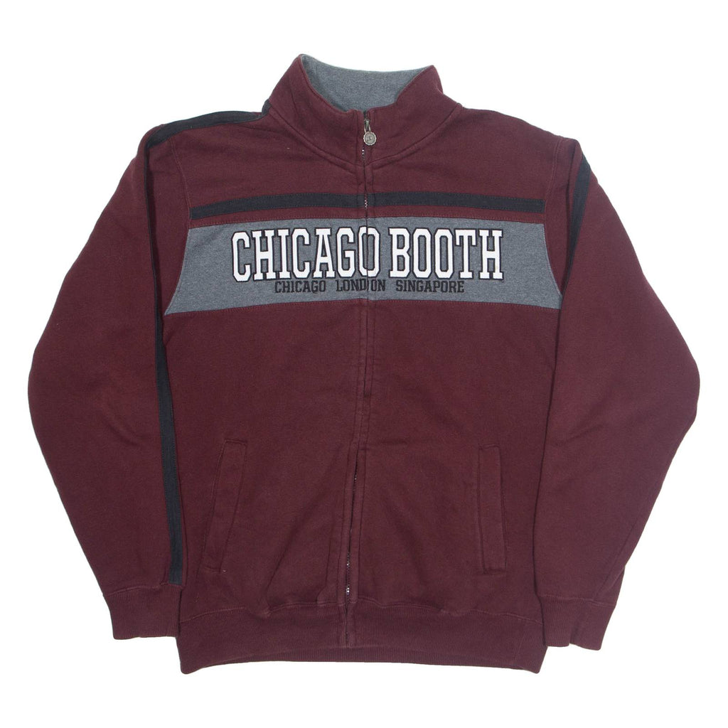 CHAMPION Chicago Booth Zip Up Mens Sweatshirt Maroon High Neck USA M