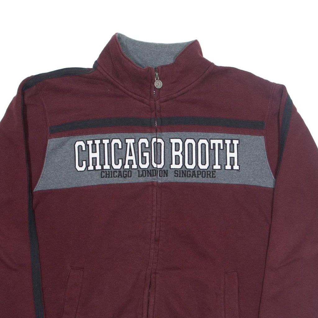 CHAMPION Chicago Booth Zip Up Mens Sweatshirt Maroon High Neck USA M
