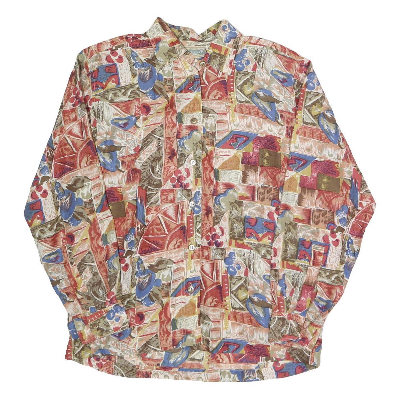 PACIFIC LINE Womens Printed Shirt Long Sleeve Collared M Vintage Pattern Top