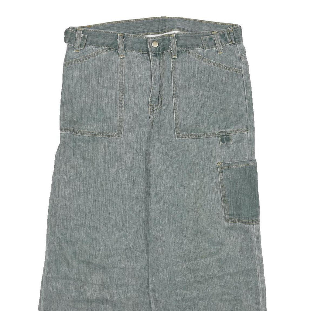 Womens Relaxed Blue Jeans Denim W32 L23 Cargo Patchwork Utility Pockets Zip