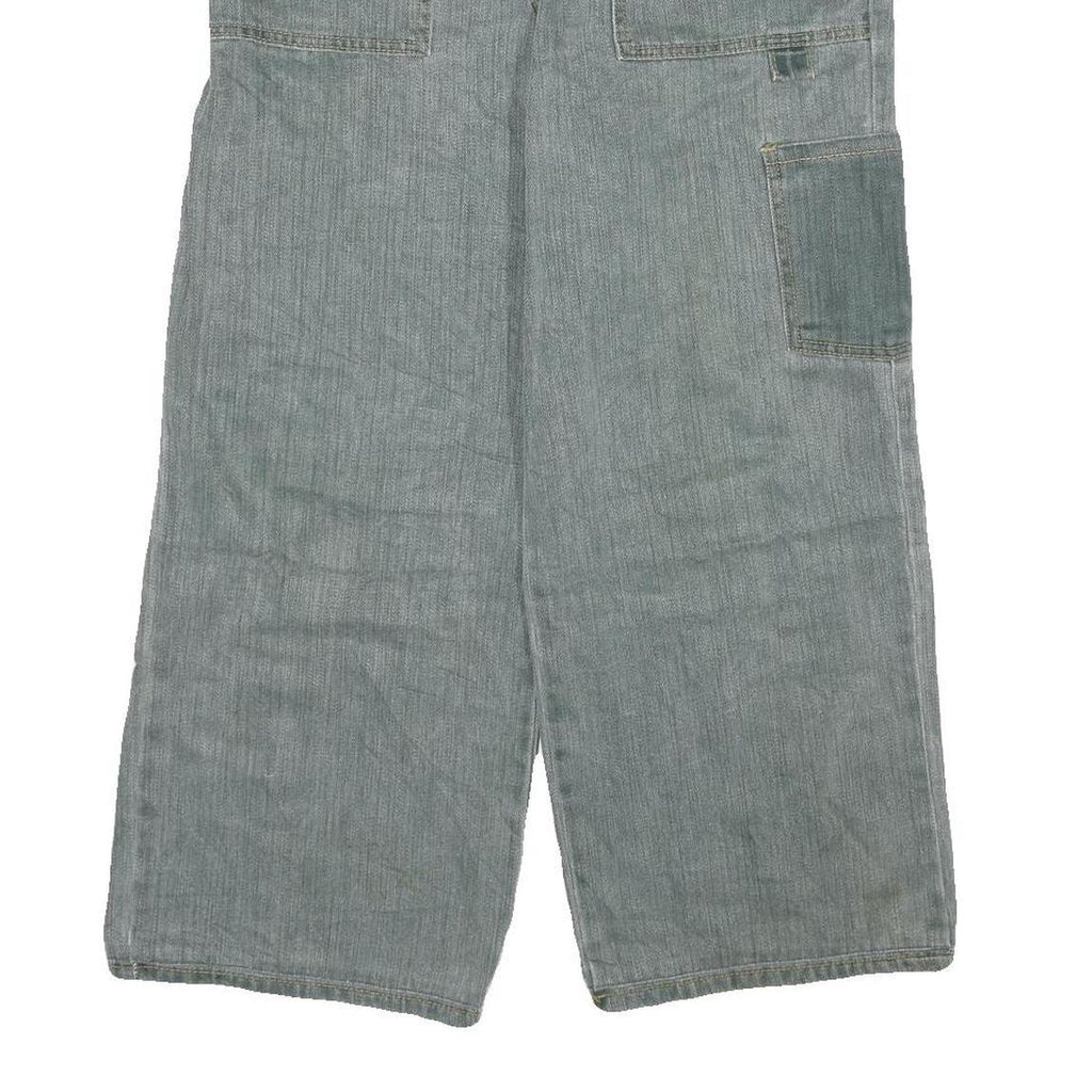 Womens Relaxed Blue Jeans Denim W32 L23 Cargo Patchwork Utility Pockets Zip