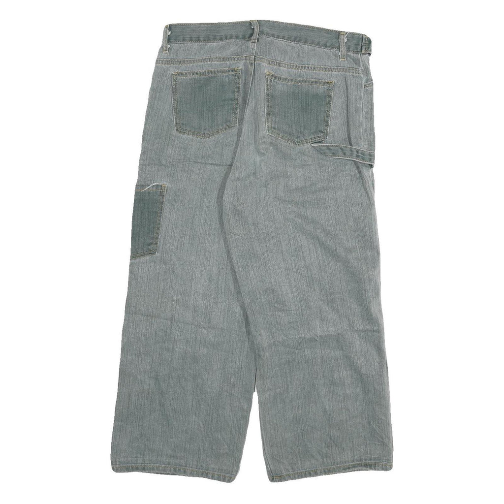 Womens Relaxed Blue Jeans Denim W32 L23 Cargo Patchwork Utility Pockets Zip