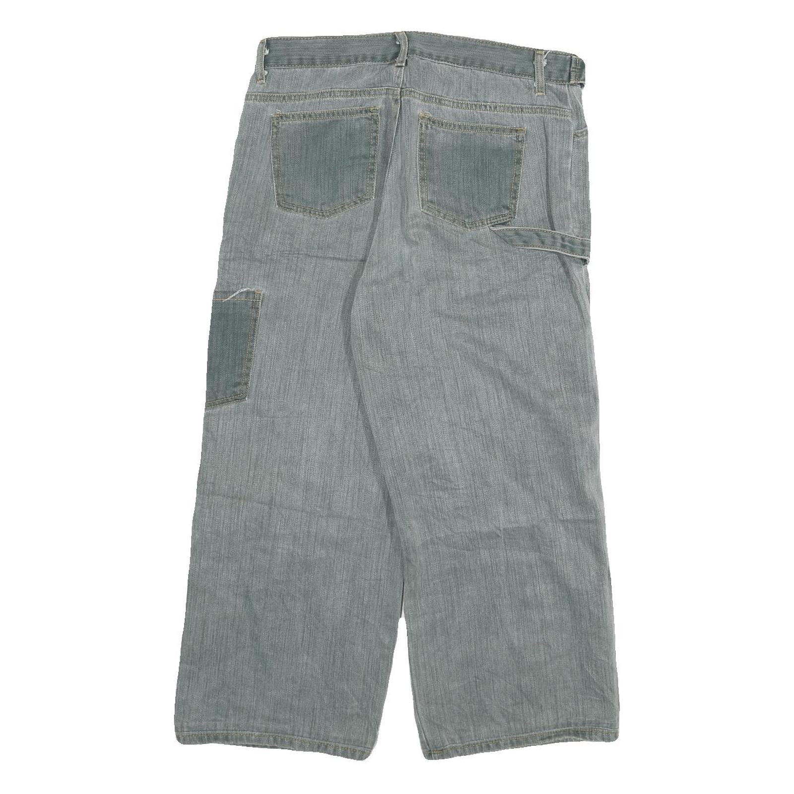 Womens Relaxed Blue Jeans Denim W32 L23 Cargo Patchwork Utility Pockets Zip