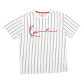 KARL KANI Mens White Black Pinstriped Signature T-Shirt XS Short Sleeve Crew