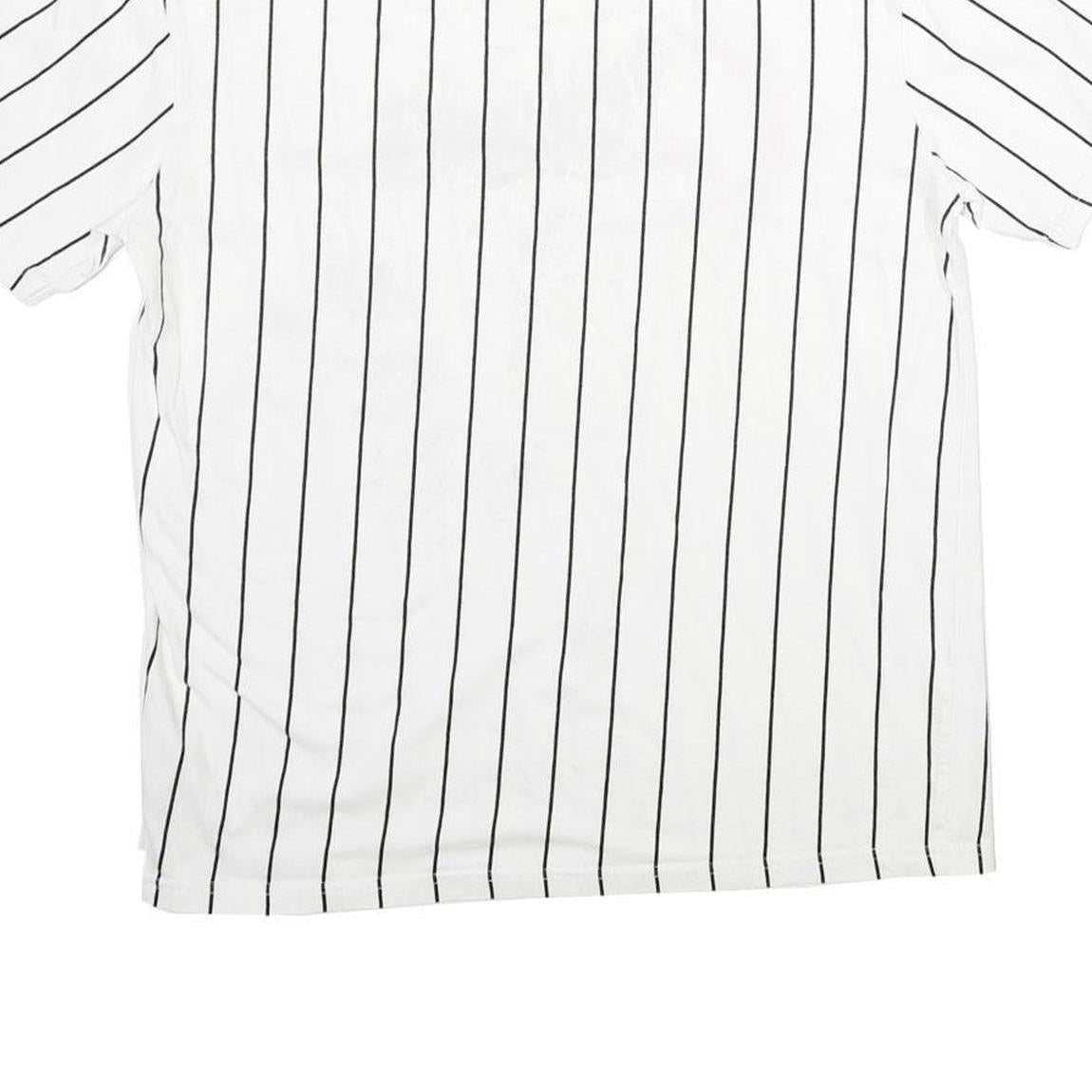 KARL KANI Mens White Black Pinstriped Signature T-Shirt XS Short Sleeve Crew