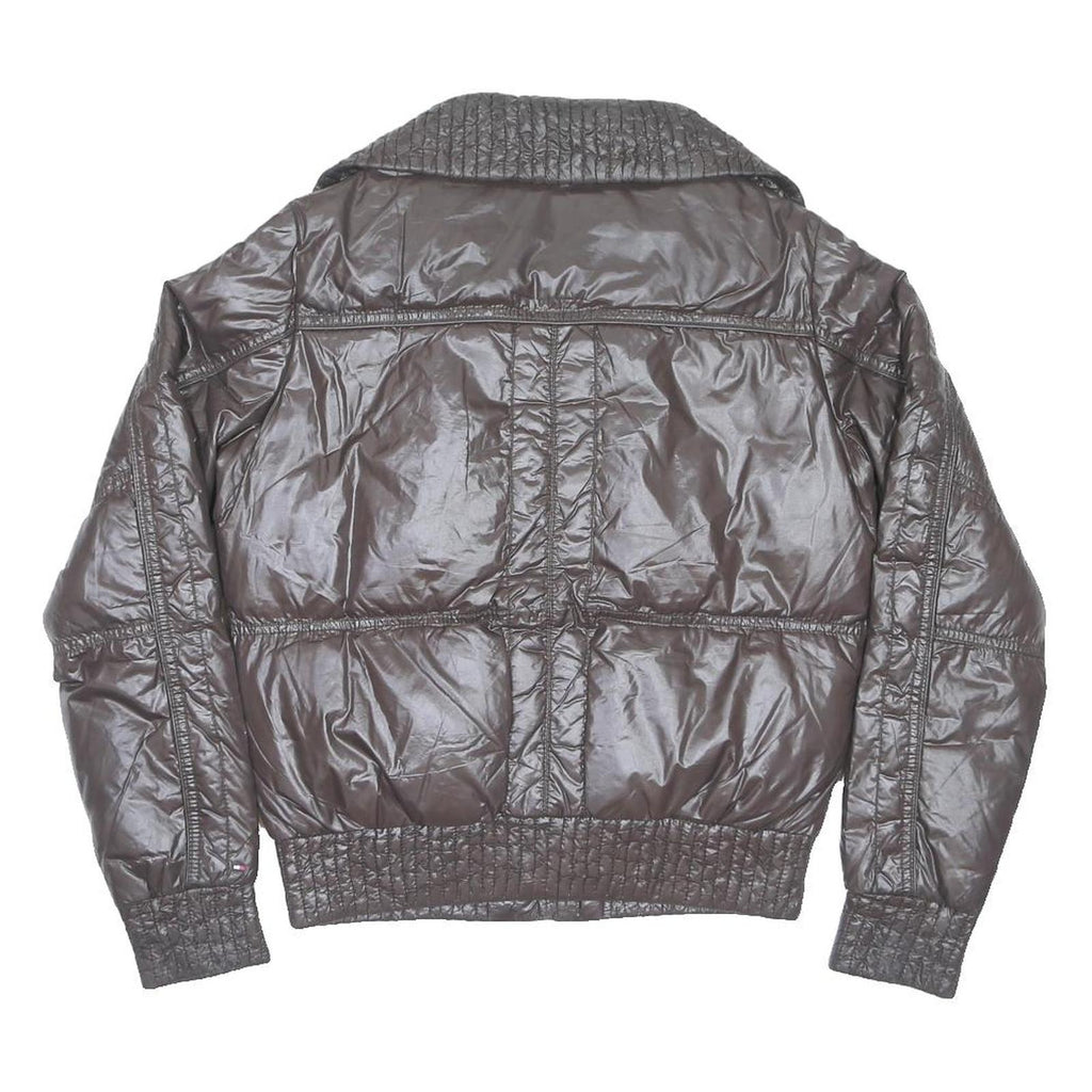 TOMMY HILFIGER Womens Brown Nylon Flight Jacket M Plain Quilted Zip Pockets