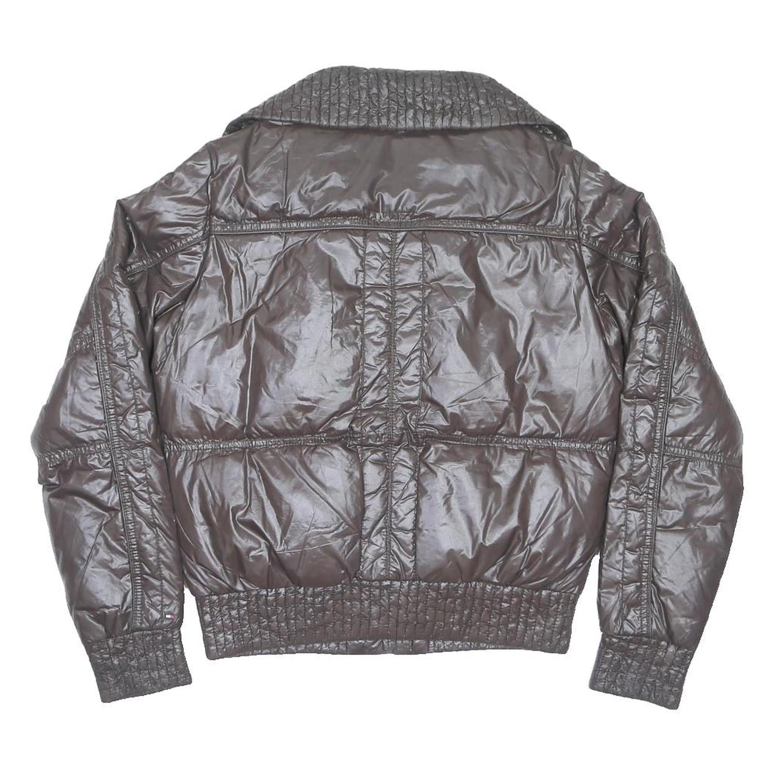 TOMMY HILFIGER Womens Brown Nylon Flight Jacket M Plain Quilted Zip Pockets