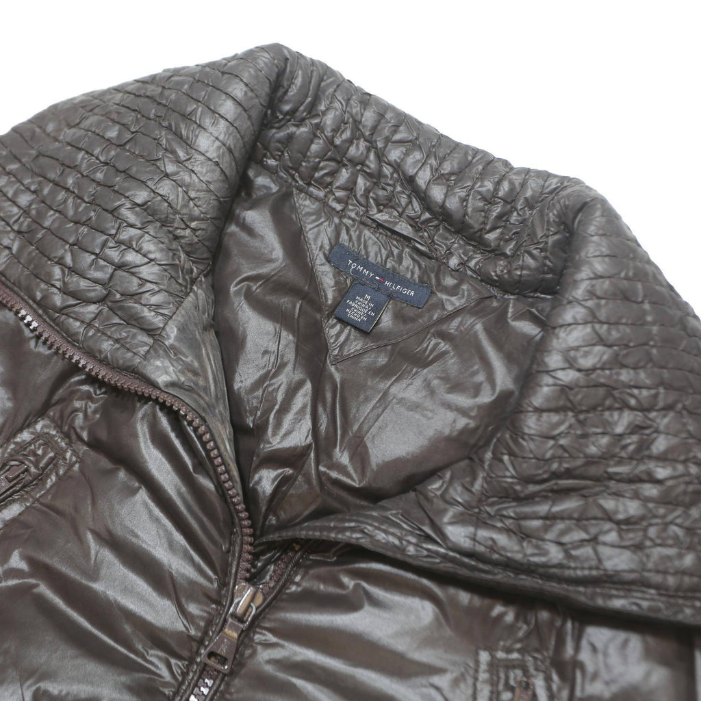 TOMMY HILFIGER Womens Brown Nylon Flight Jacket M Plain Quilted Zip Pockets
