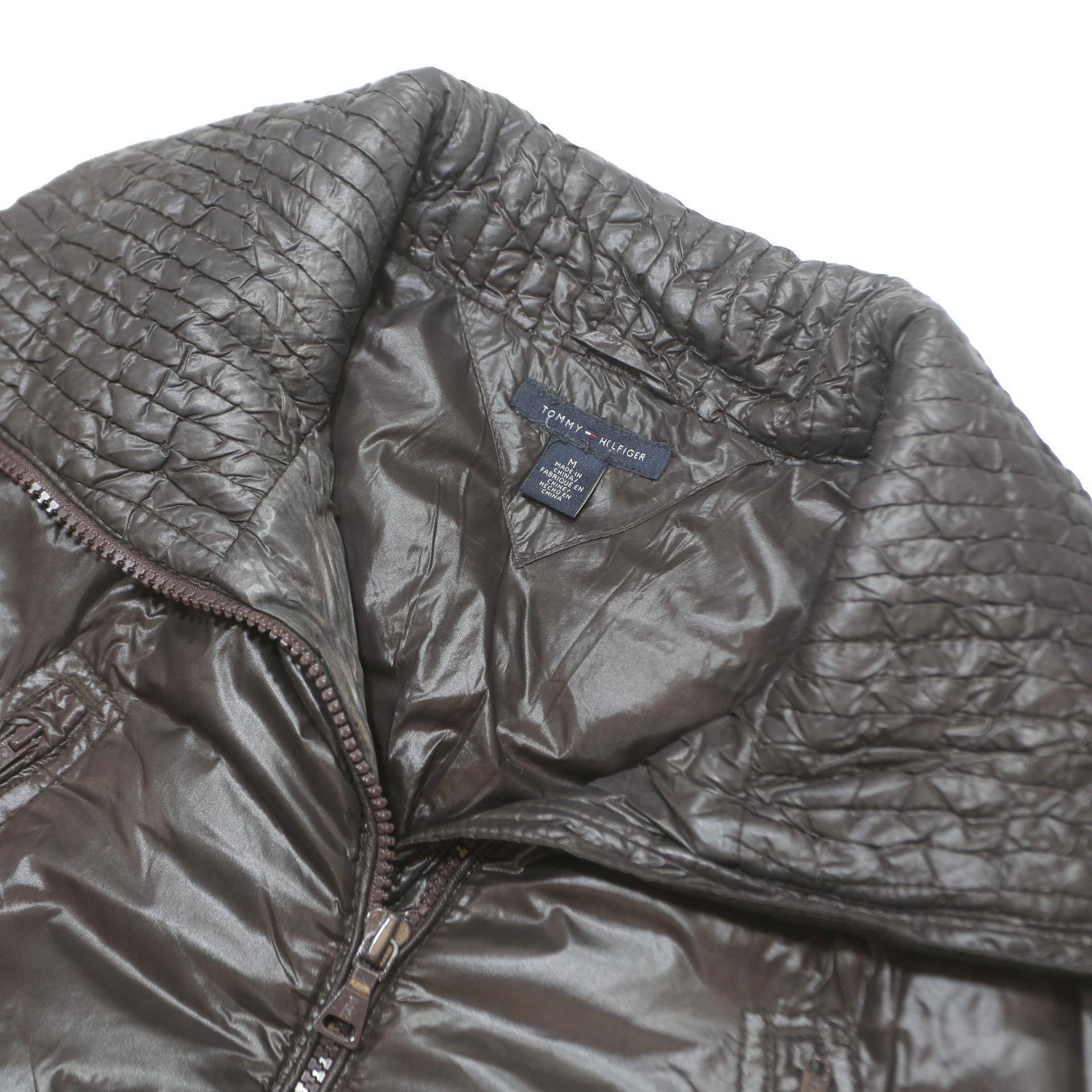 TOMMY HILFIGER Womens Brown Nylon Flight Jacket M Plain Quilted Zip Pockets