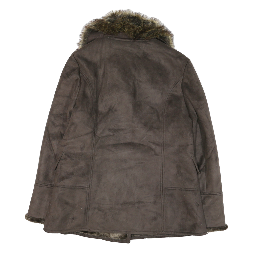 LONDON FOG Mens Brown Leather Jacket M Button Faux Fur Collar Winter